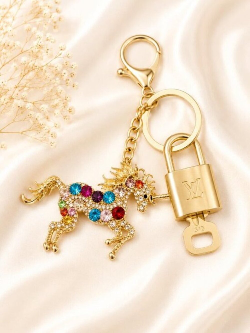 Louis Vuitton Gold Lock & Key 🔑 Authentic LV Unbranded Horse Keychain Charm